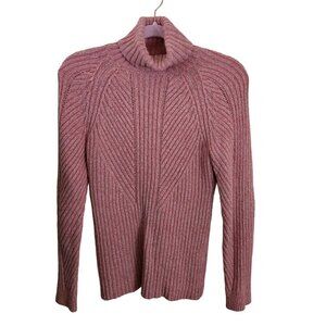 Sundance Toasty Dimensions Ribbed Turtleneck Sweater Pink Red Cotton Silk Size S
